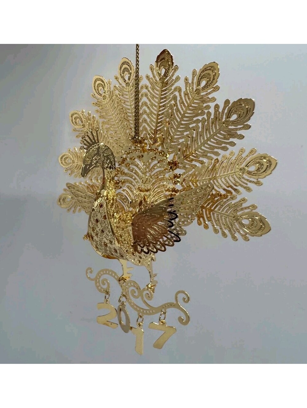 Danbury Mint 2017 Peacock Christmas Ornament 23K Gold Plated Bird EUC